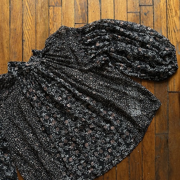 Ulla Johnson Floral Silk Balloon Sleeve Blouse Womens 6 Black White Coquette - Picture 10 of 11